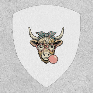 Cute Highland Cow Bubble Gum Vintage Vector Design Patch