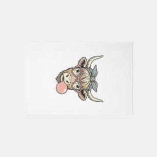 Cute Highland Cow Bubble Gum Vintage Vector Design Rug