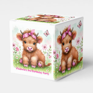 Cute Highland Cow Butterfly Girl Birthday Party Favor Boxes