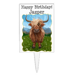 Cute Highland Cow Cake Topper