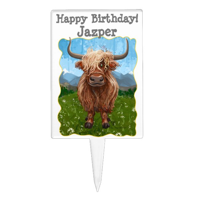 Cute Highland Cow Cake Topper (Front)