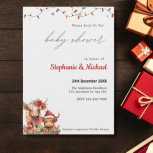 Cute Highland Cow & Calf Christmas Baby Shower Invitation