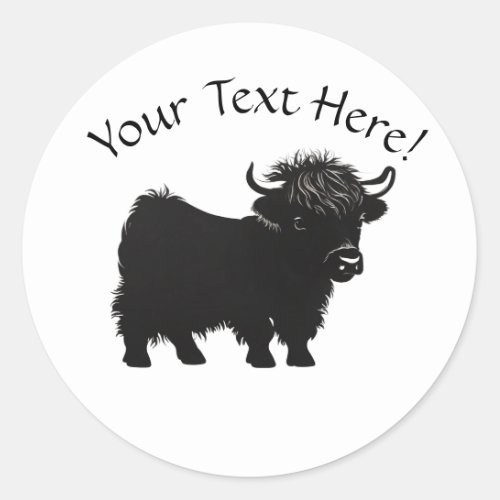 Cute Highland Cow Calf Edit Text Name Classic Round Sticker