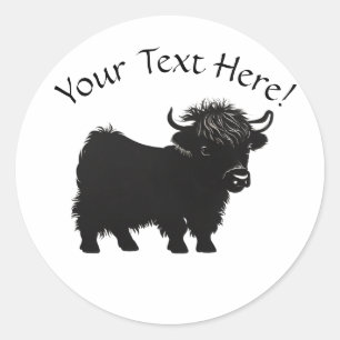 Cute Highland Cow Calf Edit Text Name Classic Round Sticker