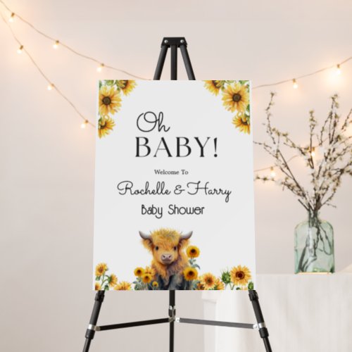 Cute Highland Cow Calf Sunflowers Baby Shower Foam Board