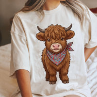 Cute Highland Cow Calf With Paisley Bandana Art
