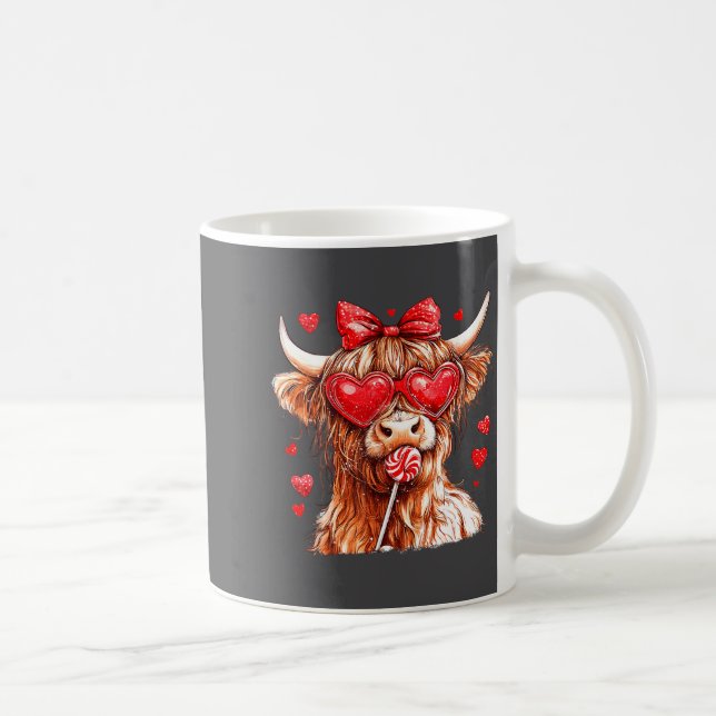 Cute Highland Cow Candy Cane Heart Valentines Day  Coffee Mug (Right)