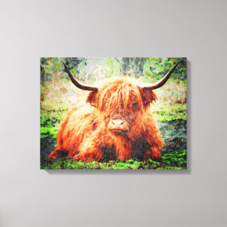 Cute Highland Cow Cattle Watercolour Art Painting Canvas Print