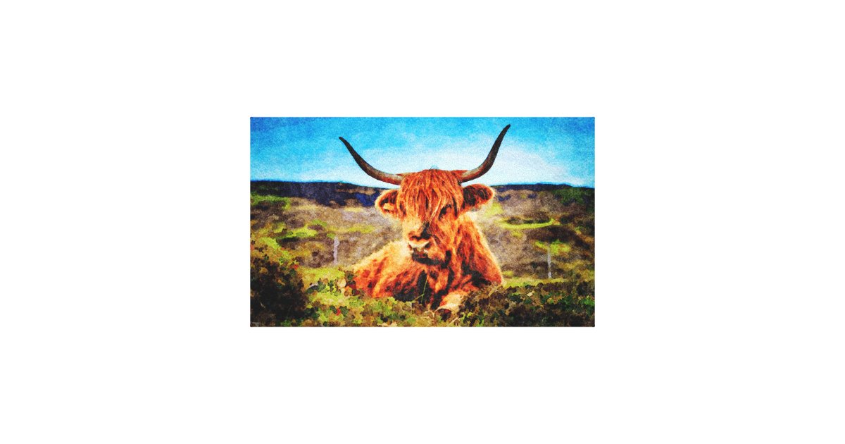 Cute Highland Cow Cattle Watercolour Art Painting Canvas Print