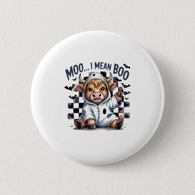 Cute Highland Cow Checkered Halloween Te Button (Front)
