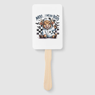 Cute Highland Cow Checkered Halloween Te Hand Fan