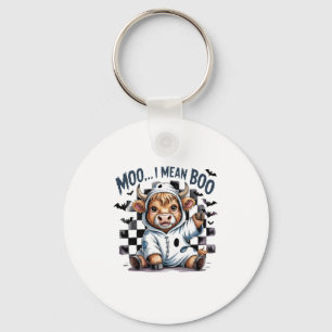 Cute Highland Cow Checkered Halloween Te Keychain