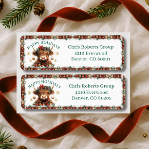  Cute Highland Cow Christmas Business Address Label