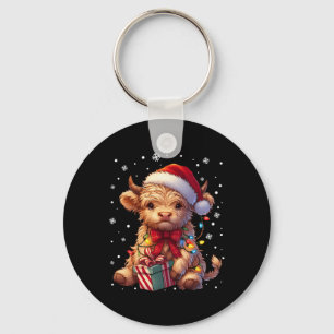 Cute Highland Cow Christmas Highland Cow Xmas Sant Keychain