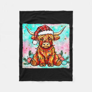 Cute Highland Cow Christmas Lights Merry Xmas Cows Fleece Blanket