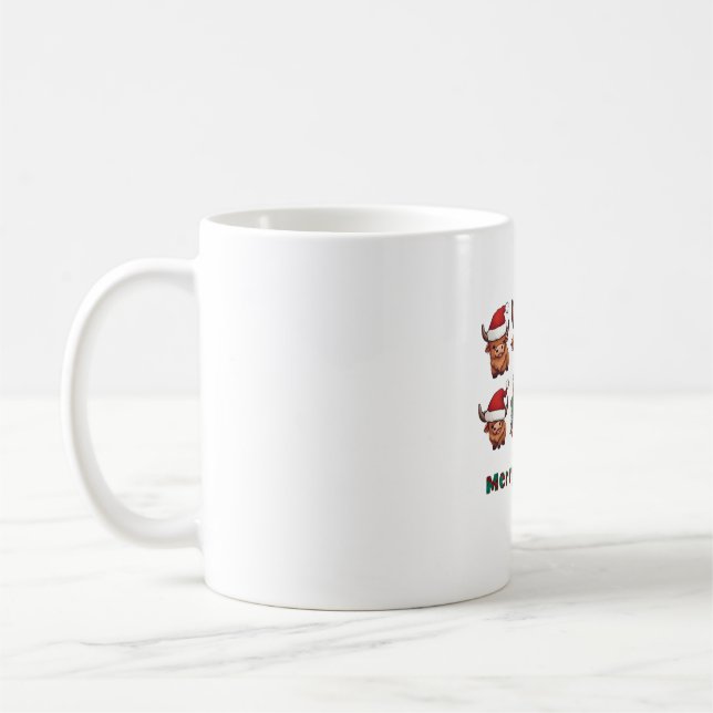 Cute Highland Cow Christmas Merry and Bright, Scot Coffee Mug (Left)