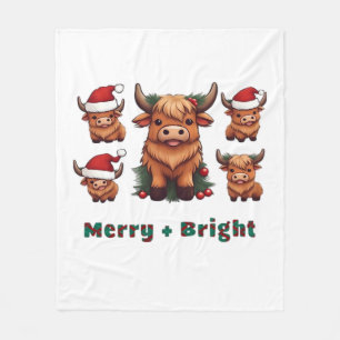 Cute Highland Cow Christmas Merry and Bright, Scot Fleece Blanket