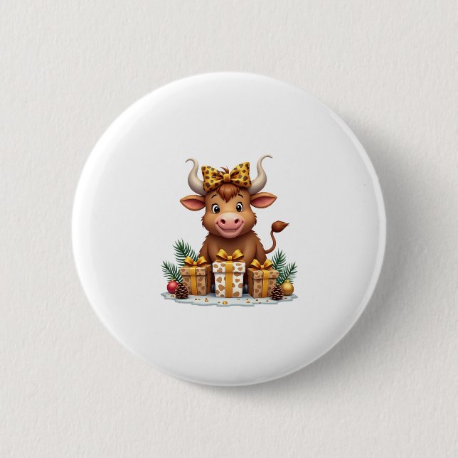 Cute Highland Cow Christmas Santa Highland Cow Lov Button (Front)