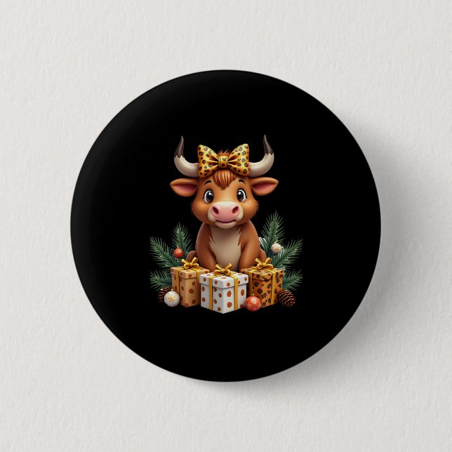 Cute Highland Cow Christmas Santa Highland Cow Lov Button (Front)