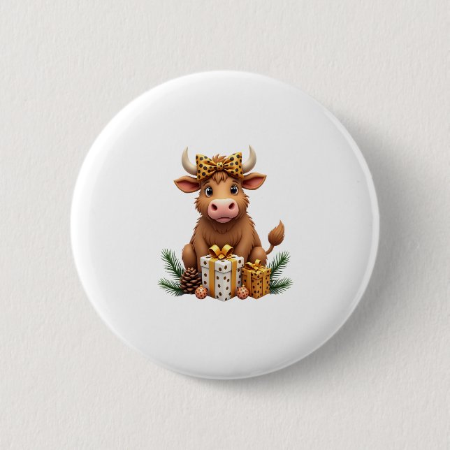 Cute Highland Cow Christmas Santa Highland Cow Lov Button (Front)