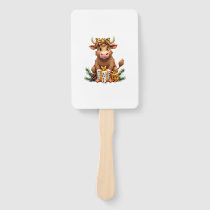 Cute Highland Cow Christmas Santa Highland Cow Lov Hand Fan
