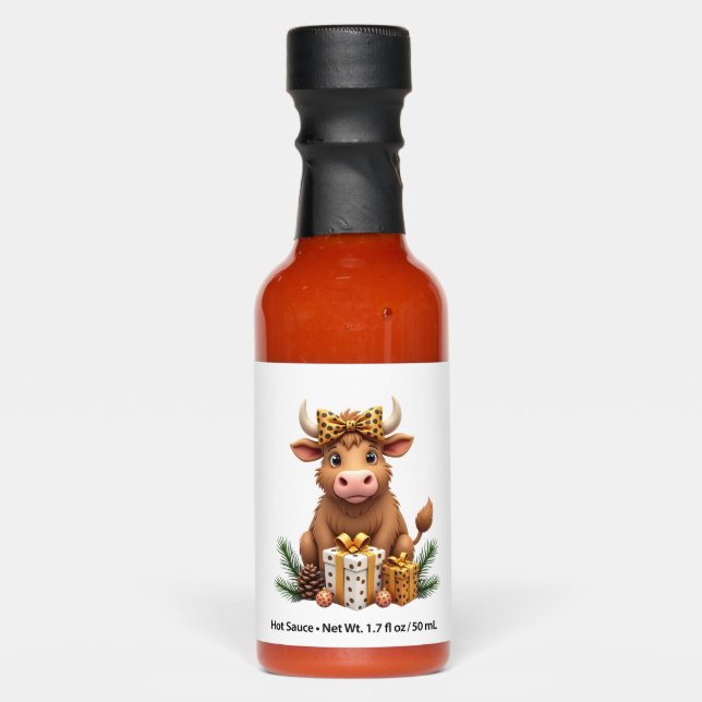 Cute Highland Cow Christmas Santa Highland Cow Lov Hot Sauces (Front)