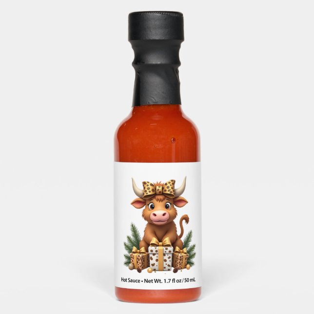 Cute Highland Cow Christmas Santa Highland Cow Lov Hot Sauces (Front)