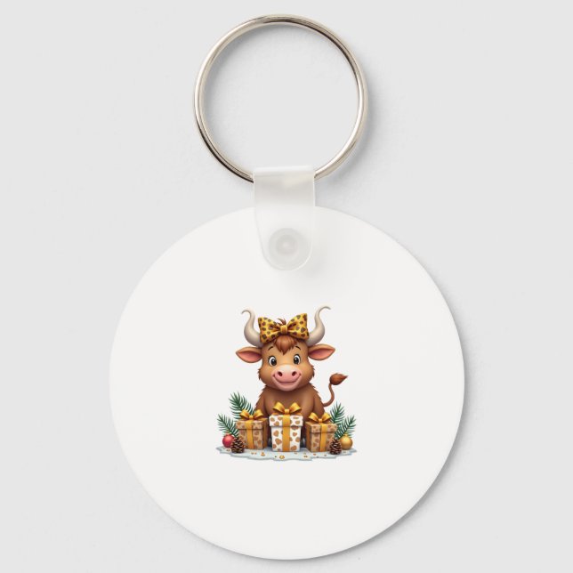Cute Highland Cow Christmas Santa Highland Cow Lov Keychain (Front)
