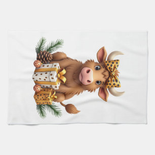 Cute Highland Cow Christmas Santa Highland Cow Lov Kitchen Towel