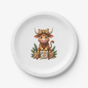 Cute Highland Cow Christmas Santa Highland Cow Lov Paper Plates