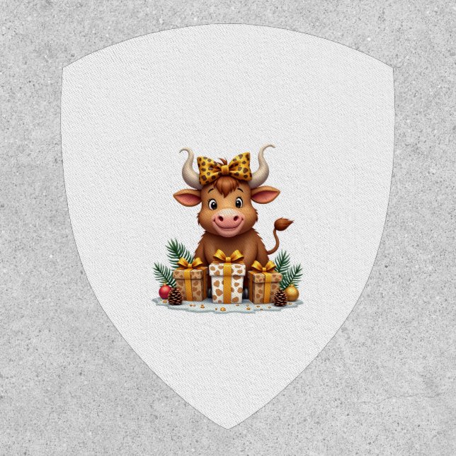 Cute Highland Cow Christmas Santa Highland Cow Lov Patch (Front)