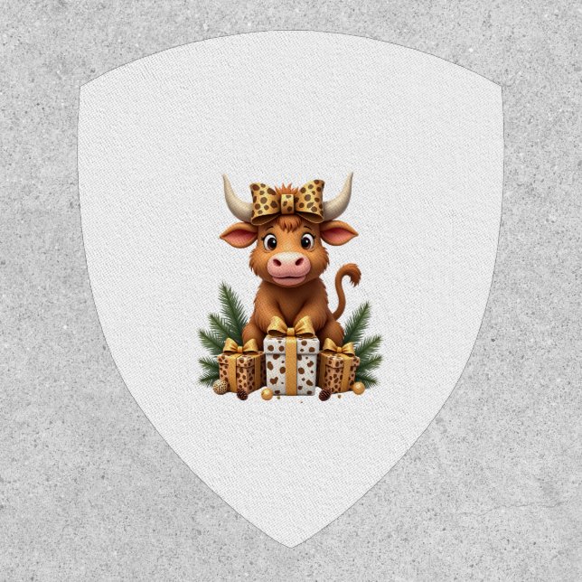 Cute Highland Cow Christmas Santa Highland Cow Lov Patch (Front)