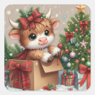 Cute Highland Cow Christmas Sticker