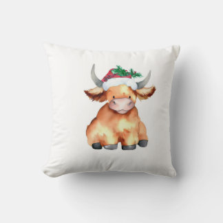 cute highland cow christmas tee throw pillow