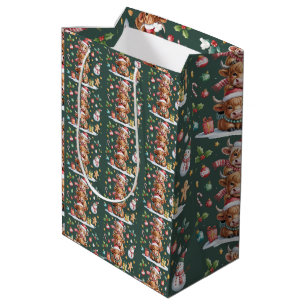 Cute Highland Cow Christmas Trees Hot Cocoa Cozy  Medium Gift Bag