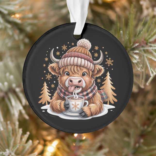 Cute Highland Cow Christmas Trees Hot Cocoa Cozy  Ornament (Tree)