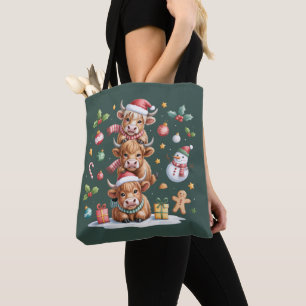 Cute Highland Cow Christmas Trees Hot Cocoa Cozy  Tote Bag