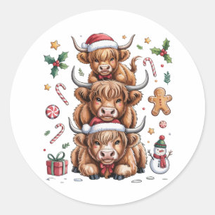 Cute Highland Cow Christmas Xmas Cozy Winter Classic Round Sticker