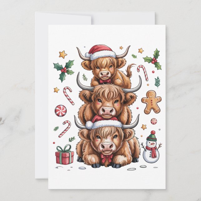 Cute Highland Cow Christmas Xmas Cozy Winter Holiday Card (Front)