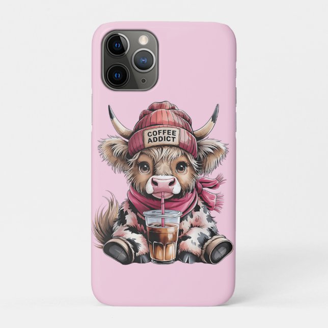Cute Highland Cow Coffee Addict Funny Drink Coffee Case-Mate iPhone Case (Back)
