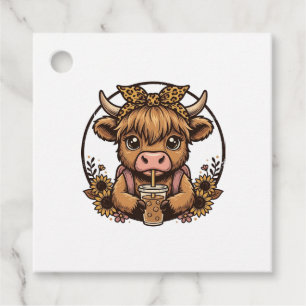 Cute Highland Cow Coffee Sunflower Vintage Shirt_1 Favor Tags