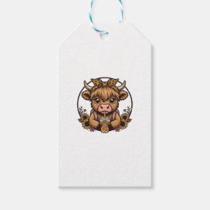 Cute Highland Cow Coffee Sunflower Vintage Shirt_1 Gift Tags