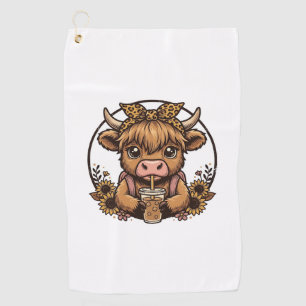 Cute Highland Cow Coffee Sunflower Vintage Shirt_1 Golf Towel