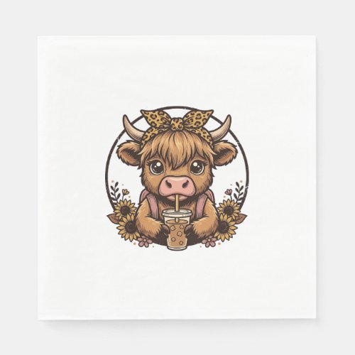 Cute Highland Cow Coffee Sunflower Vintage Shirt_1 Napkins