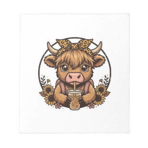 Cute Highland Cow Coffee Sunflower Vintage Shirt_1 Notepad