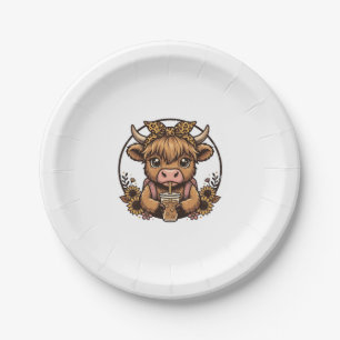 Cute Highland Cow Coffee Sunflower Vintage Shirt_1 Paper Plates