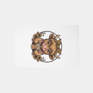 Cute Highland Cow Coffee Sunflower Vintage Shirt_1 Rug