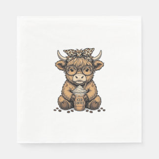 Cute Highland Cow Coffee Vintage Vector Shirt_1 Napkins