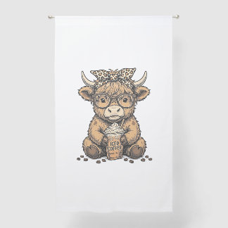 Cute Highland Cow Coffee Vintage Vector Shirt_1 Sheer Curtains