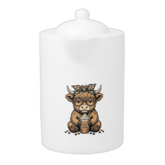 Cute Highland Cow Coffee Vintage Vector Shirt_1 Teapot